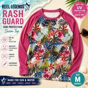 Reel Legends Rash Guard M Floral UV Sun Protection Swim Top Reel-Tec